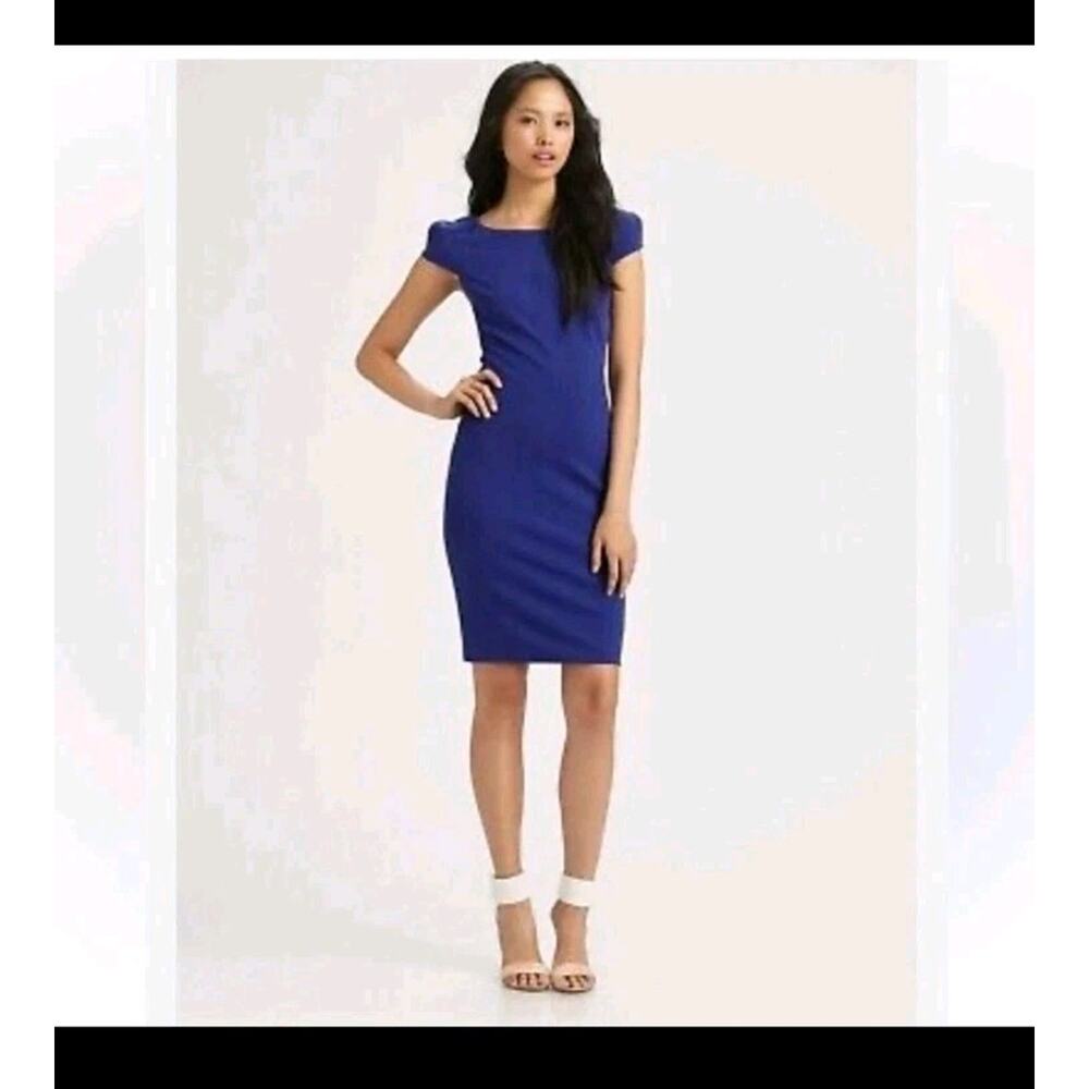 Diane Von Furstenberg Helen Cap Sleeve Royal Blue Sheath Pencil Dress Women's 12